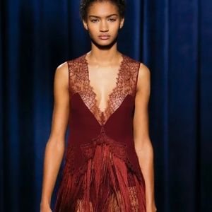 Givenchy $8625. RUNWAY Burgundy Lace Fringe Pleats Long Dress Gown 4